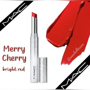 MAC Merry Cherry Powder Kiss Velvet Blur Slim Stick Lipstick Bright Red Holiday